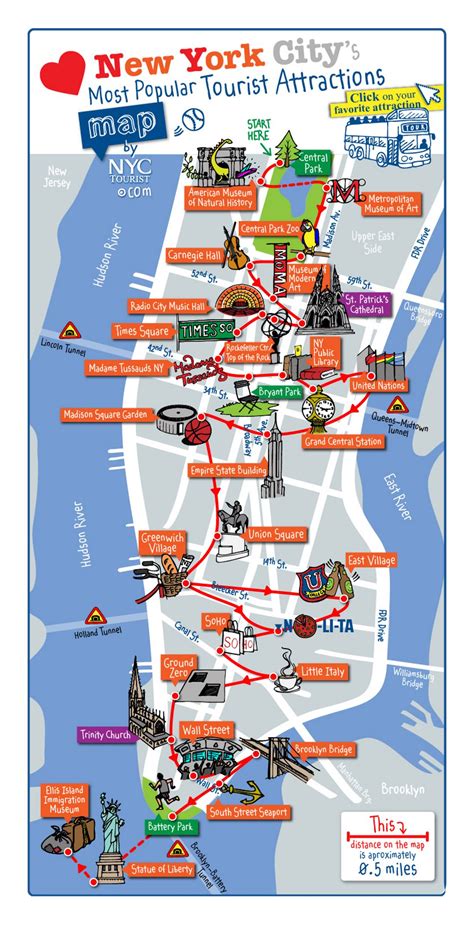 Detailed map of most popular tourist attractions of Manhattan, NYC ...