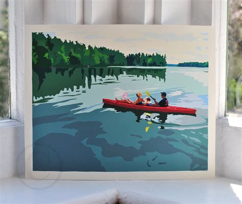 Kayaking on a Lake Art Print 8" x 10" Wall Poster - Maine - Alan Claude ...