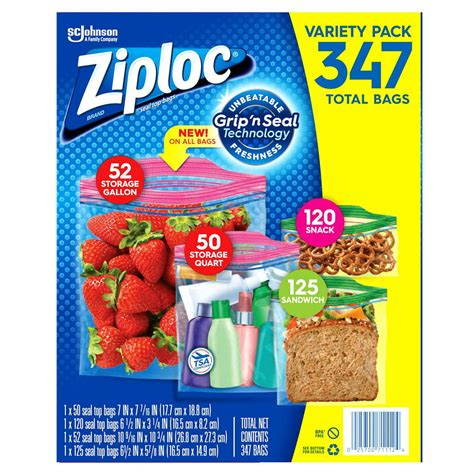 Ziploc Bags 52 Gallon, 50 Quart, 120 Snack, 125 Sandwich (347 ct ...