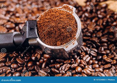 Coffee Beans and Portafilter for Espresso Coffee Machine Stock Image ...