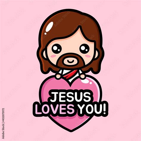 cute cartoon jesus vector design holding a heart with jesus love you ...