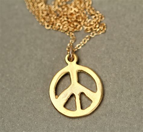 Gold Peace Sign Necklace Peace Necklace Delicate and | Etsy