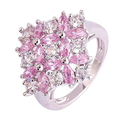 Silver Created Amethyst Flower Ring in 2021 | Colored stone rings ...