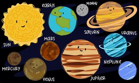 Colorful planets of the solar system in order with lines in space ...