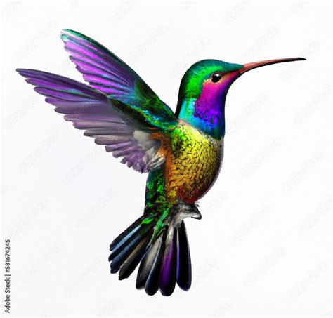 Rainbow colorful hummingbird in flight illustration, AI generated ...