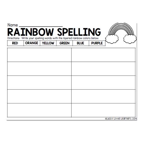 Spelling Word Work Practice - Rainbow Writing - Lucky Little Learners