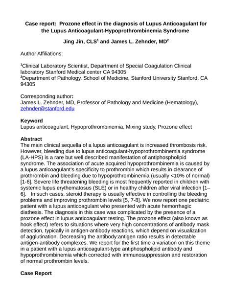 (PDF) Prozone Effect in the Diagnosis of Lupus Anticoagulant for the ...