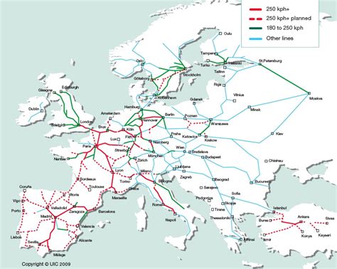 Europe International & high speed train rail maps