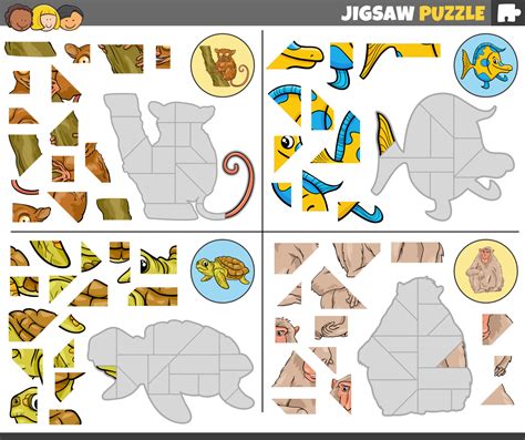 jigsaw puzzle games set with funny cartoon animals 20794382 Vector Art ...