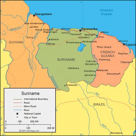 Suriname Map and Satellite Image