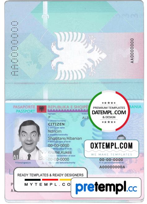 Albanian passport example in PSD format - Pretempl