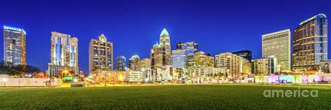 Charlotte Skyline at Night Panorama Photo Photograph by Paul Velgos