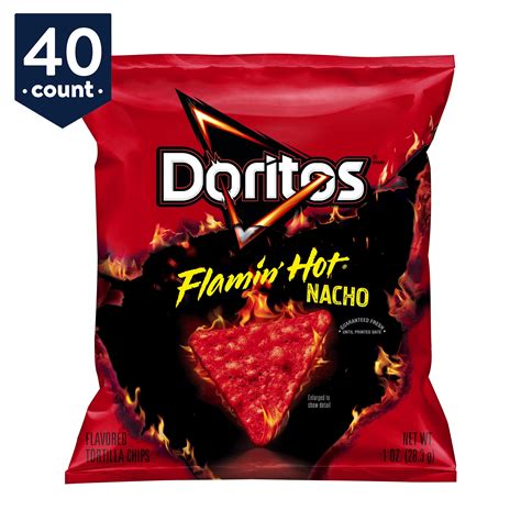 Doritos Flamin’ Hot Nacho Tortilla Chips Snack Pack, 1 oz Bags, 40 ...