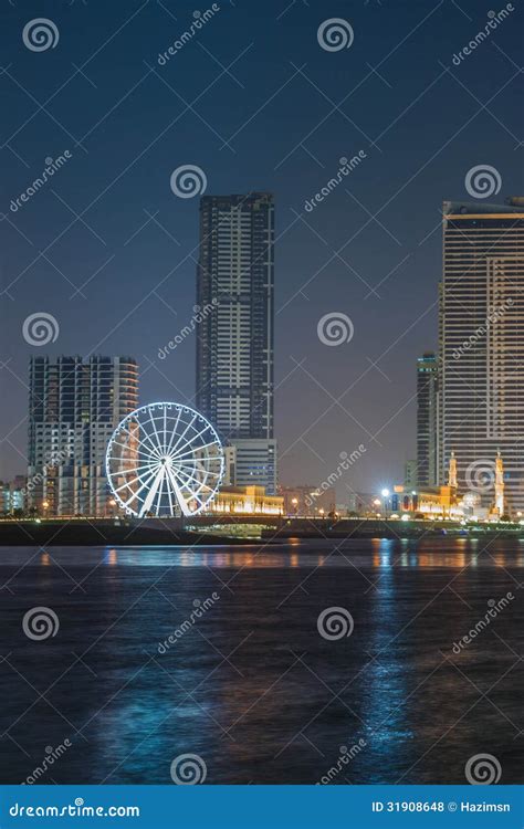 Sharjah city night skyline stock photo. Image of city - 31908648