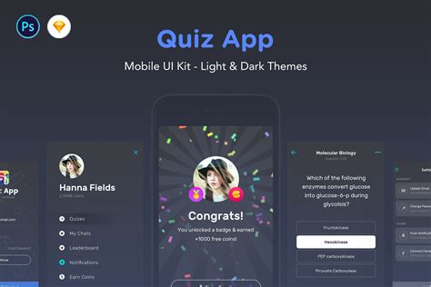 Quiz App - Mobile Trivia Game UI Kit | Creative Photoshop Templates ...