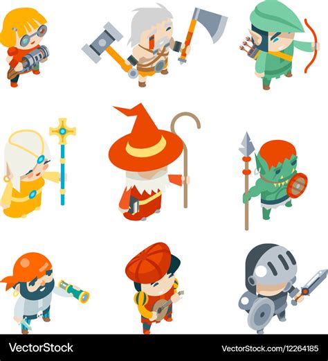 Fantasy RPG Game Characters Isometric Icons Vector Image