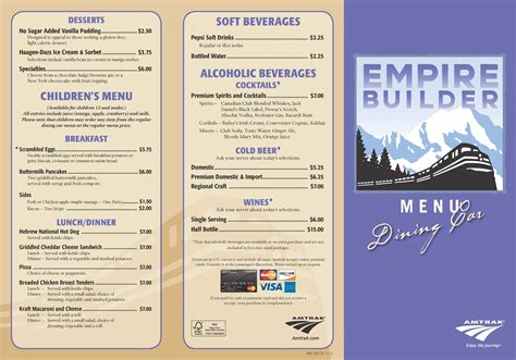 Amtrak Empire Builder - Dining Car Menu - Eastbound Train | Cocktail ...