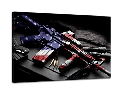 Retro Gun American Flag Military Wall Art Canvas Prints Thin Blue Red ...