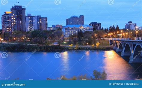 Saskatoon, Canada Skyline after Dark Stock Image - Image of evening ...