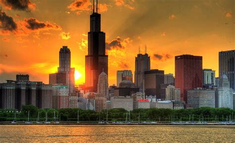 Hdr Chicago Skyline Sunset by Jeffrey Barry