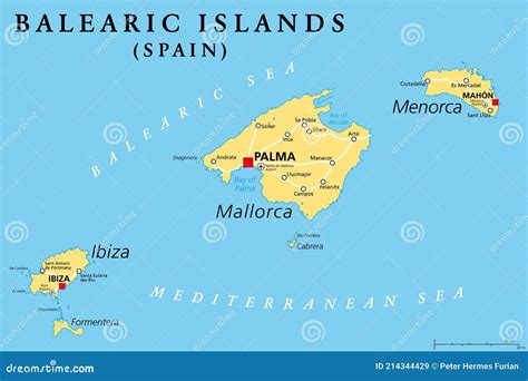 Balearic Islands, Political Map, Mallorca, Ibiza, Menorca and ...