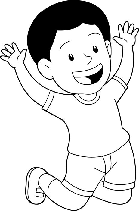 Children Black and White Outline Clipart - black-white-boy-jumping-in ...