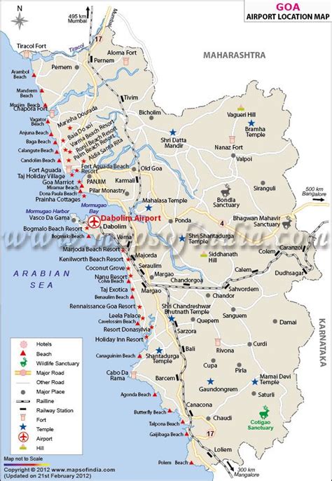 Goa Map with location of airports, beaches, hotels and resorts. Goa ...