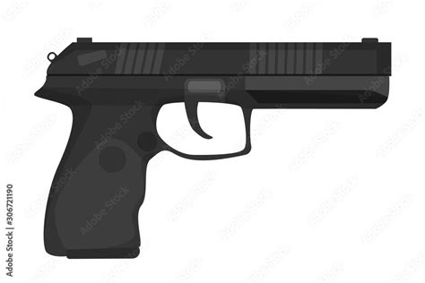 Black pistol vector isolated. Handgun, weapon silhouette. Military ...