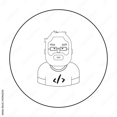 Programmer icon in outline style isolated on white background. People ...