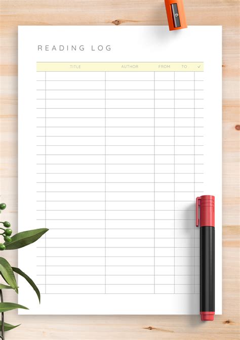 Download Printable Simple Reading Log Template PDF