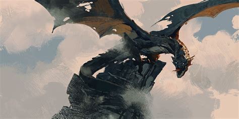 dragon, clouds, mountains, fantasy art, Wyvern HD Wallpaper