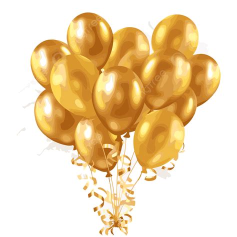 Gold Balloons Vector, Sticker Clipart Balloons Gold On Transparent ...