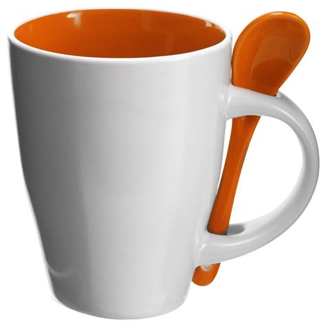 Printed Coffee mug with spoon (300ml), orange (Mugs)