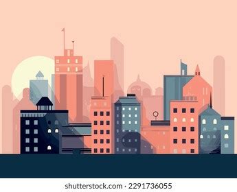 2d Vector Illustration Cityscape Minimal City Stock Vector (Royalty ...