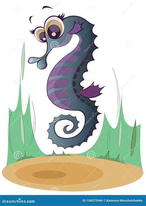 Funny Seahorse on the Seabed. Cartoon Character Stock Illustration ...