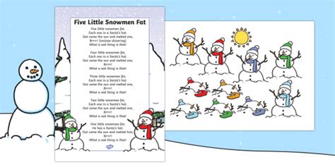 Editable Five Little Snowmen Fat Lyric Sheet and Props