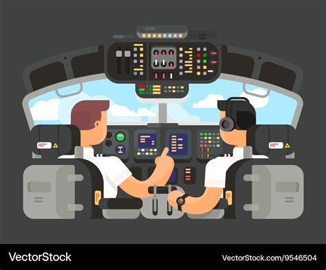 Pilots in cockpit flat design Royalty Free Vector Image