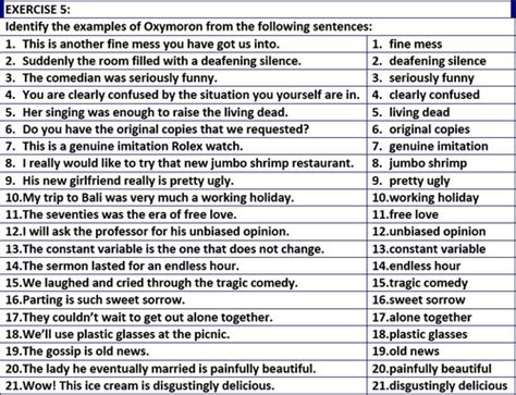 OXYMORON WORKSHEETS WITH ANSWERS | Teaching Resources