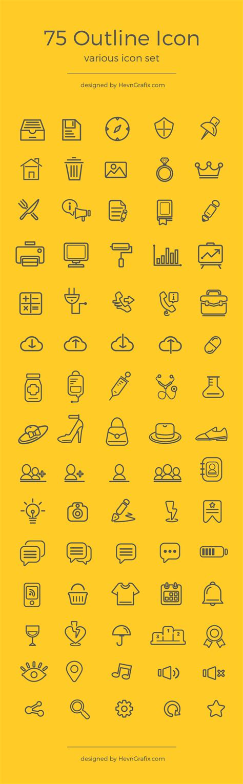 75 Various Outline Icon Set | Icon design inspiration, Icon set, Icon ...