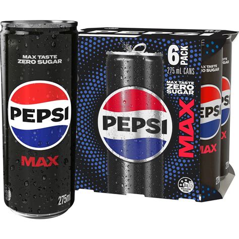 Pepsi Max No Sugar Cola Soft Drink Mini Cans Multipack 275ml X 6 Pack ...