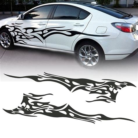 2Pcs 210.5x48cm DIY Flame Graphics Vinyl Car Side Stickers Decal ...