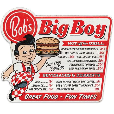 Open Road Brands Bob's Big Boy Menu Great Food Fun Times Metal Sign ...