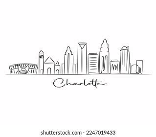 Charlotte Skyline Outline Doodle Line Art Stock Vector (Royalty Free ...