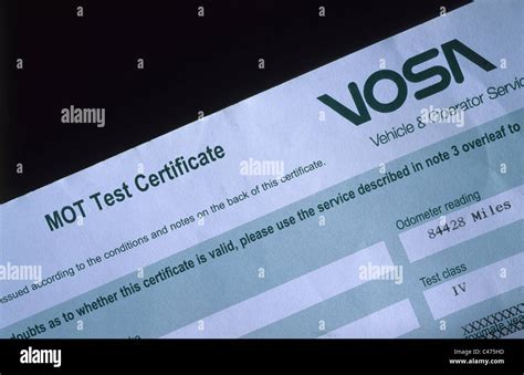 mot test certificate for UK road vehicle Stock Photo - Alamy