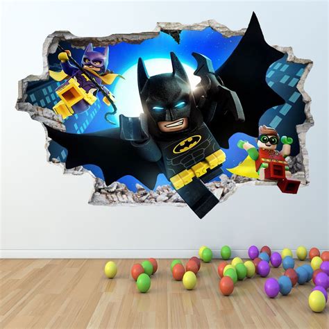 LEGO BATMAN WALL STICKER 3D LOOK - BOYS GIRLS BEDROOM WALL ART DECAL ...