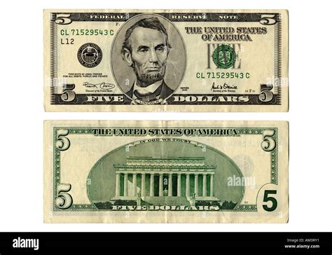 Front and back side of the new five dollar bill Stock Photo - Alamy