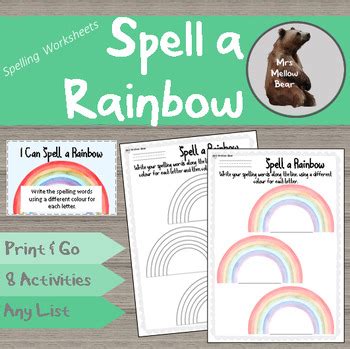 I Can Spell a Rainbow - Spelling Practice Worksheets by Mrs Mellow Bear