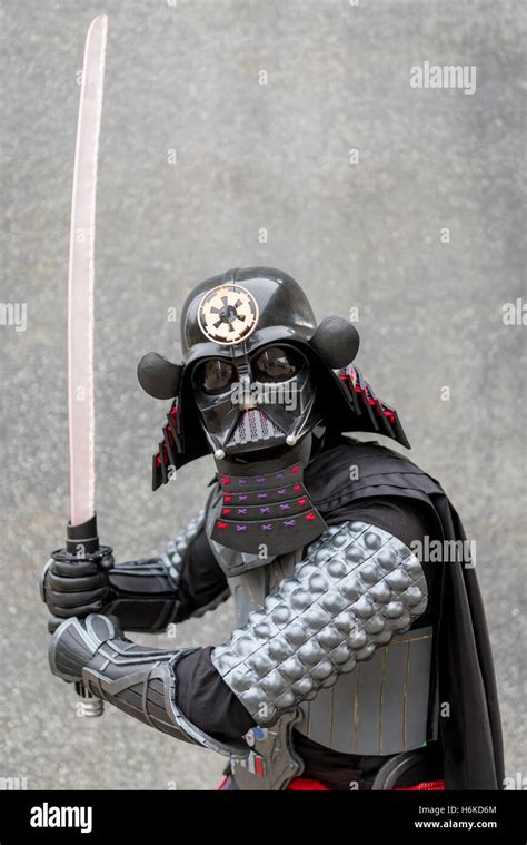 London, UK. 30 October 2016. A man dresses as Samurai Darth Vader, an ...