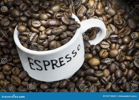 Espresso Cup with Coffee Beans Stock Photo - Image of drinking, bean ...