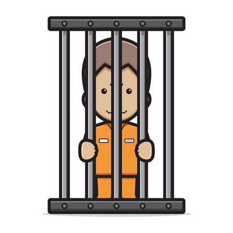 Cute prisoner character in jail cartoon vector icon illustration ...